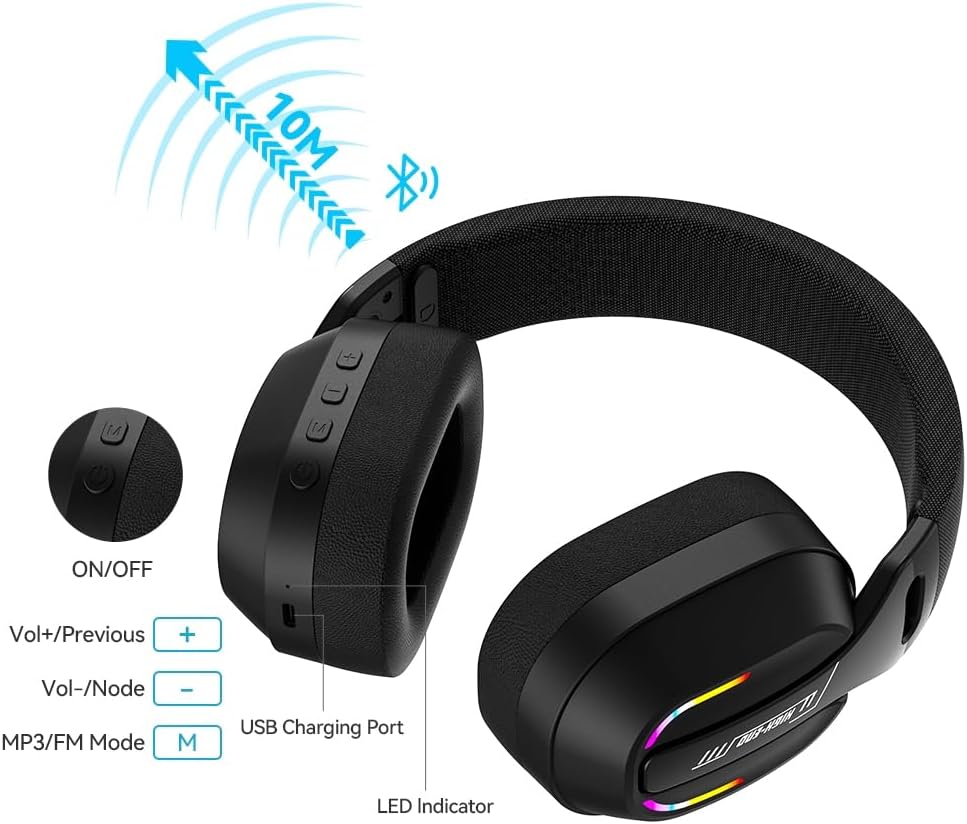 2.4GHz Wireless Gaming Headset for PC, PS5, PS4, Switch - Bluetooth 5.4, 20H Battery, with ENC Noise Canceling Microphone, Cool Lighting, 40mm Drivers,for Wired Mode Xbox Series -Black