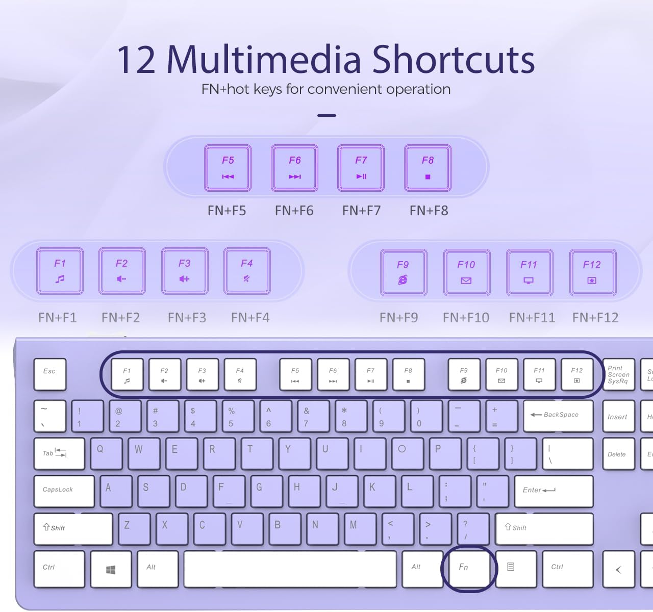 Computer Keyboard Wired, Plug Play USB Keyboard, Low Profile Chiclet Keys, Large Number Pad, Caps Indicators, Foldable Stands, Spill-Resistant, Anti-Wear Letters for PC Laptop (Purple, 1-Pack)