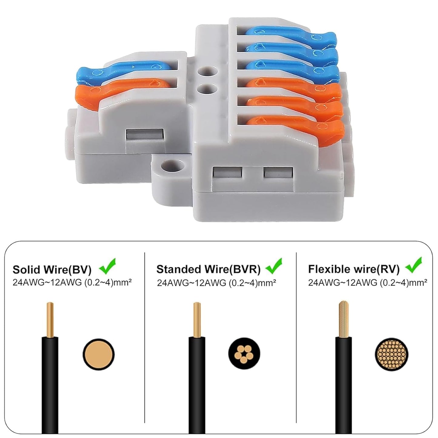 10PCS Lever Wire Connectors, Quick Wiring Cable Connectors, Compact Push-in Conductor Terminal Block (10PCS 2 in 6 Out)