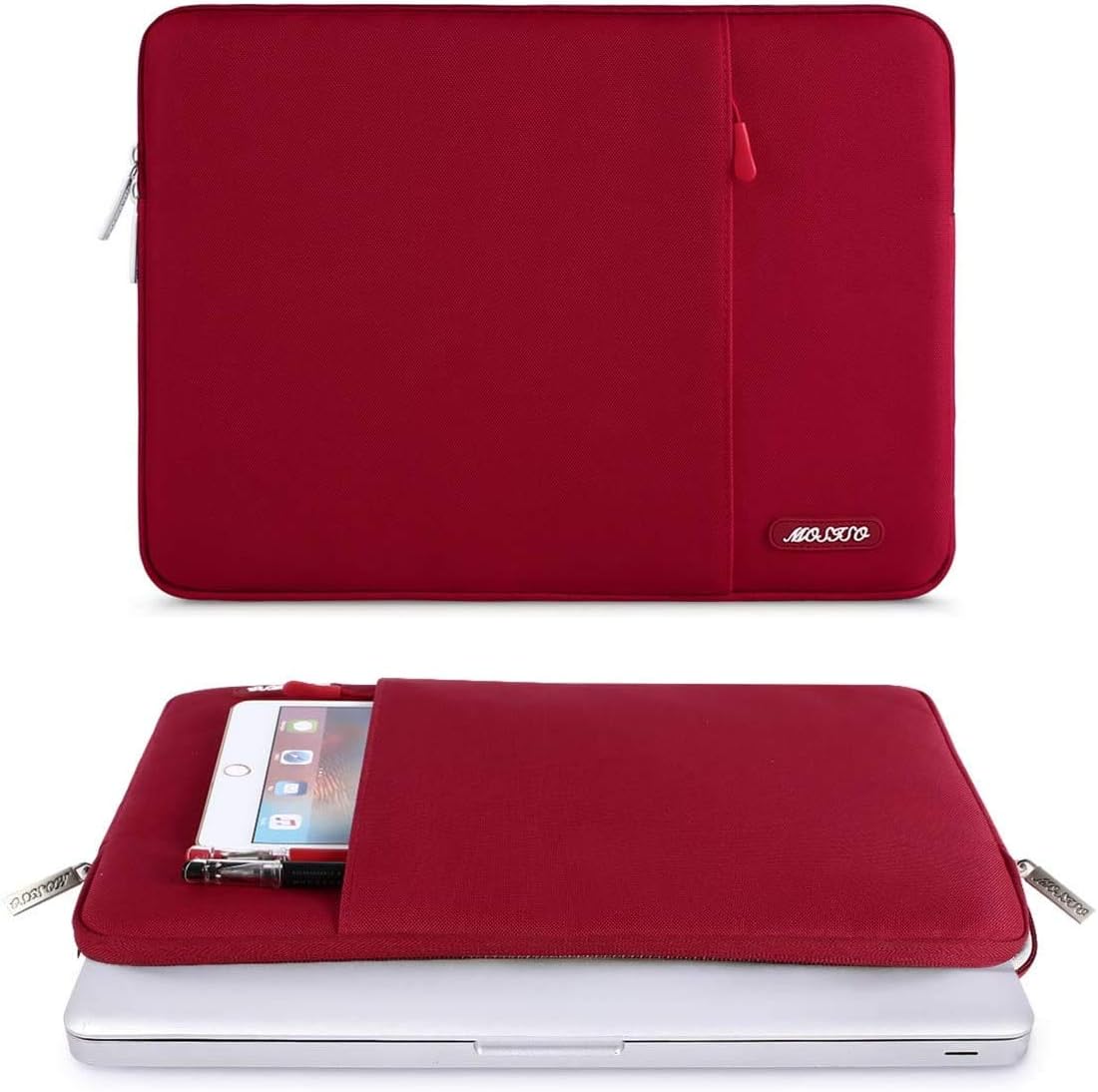 MOSISO Laptop Case 15 inch, 15 inch Laptop Sleeve Compatible with MacBook Air 15 M4 A3241 M3 A3114 M2 A2941 2025 2024 2023,Dell XPS 15,Polyester Vertical Computer Sleeve Bag with Pocket, Red