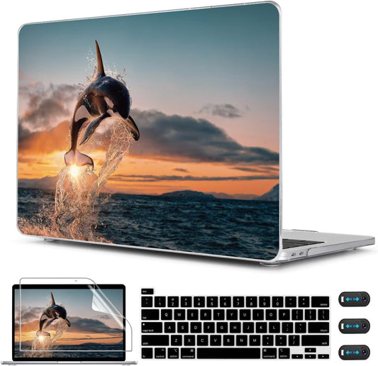 CISSOOK Compatible with MacBook Pro 13 inch Case 2023 2022 2021 2020 Release M2 M1 Chip A2338 A2251 A2289 Model with Touch Bar, Protective Plastic Hard Shell Case Cover for Pro 13", Dolphin&Sea