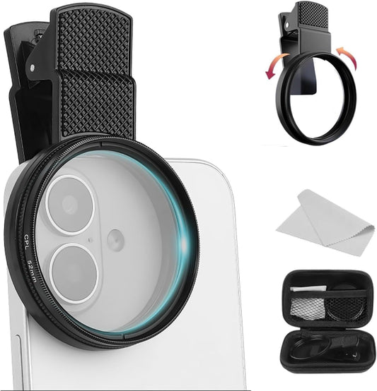 52mm Clip-on CPL Phone Camera Filter Kit, Circular Polarizer Filter, CPL Polarizer Phone Camera Lens Filter for iPhone Samsung/Android Smartphones