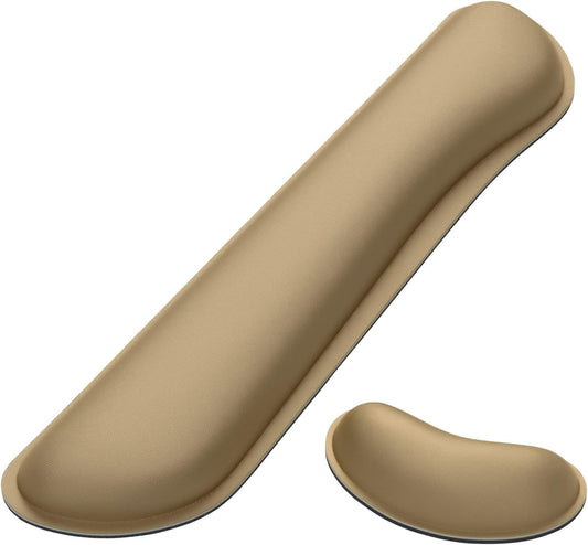 Dapesuom Enlarge Keyboard Wrist Rest, Memory Foam Wrist Cushion for Desk Mats Support, Cute Typing Pain Relief Keyboard Mouse Pad Rests Set with Non-Slip Base for Gaming Laptop Office, Leather Brown