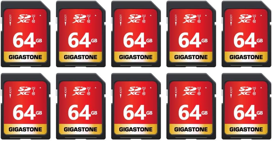 GIGASTONE 64GB SD Card 10-Pack UHS-I U1 Class 10 SDXC Memory Card High Speed Full HD Video Canon Olympus Digital Camera with 10 Mini Cases