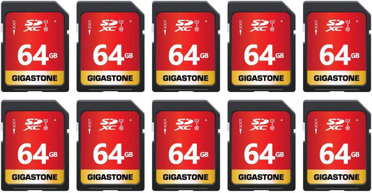 GIGASTONE 64GB SD Card 10-Pack UHS-I U1 Class 10 SDXC Memory Card High Speed Full HD Video Canon Olympus Digital Camera with 10 Mini Cases