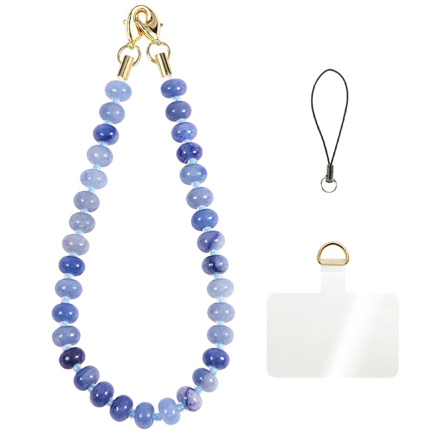 Handmade Natural Gemstone Crystal Beaded Charm Cell Phone Camera Lanyard, Hands-Free Wrist Strap, Phone Chain String, Keychain Decor for Walle (Blue Aventurine﻿)