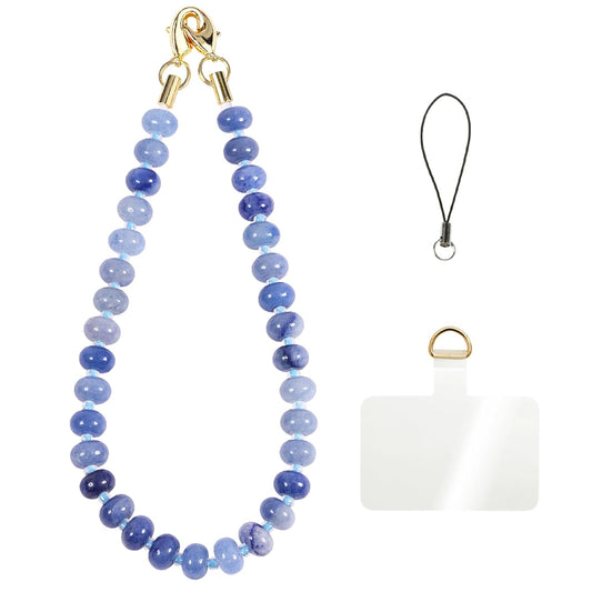 Handmade Natural Gemstone Crystal Beaded Charm Cell Phone Camera Lanyard, Hands-Free Wrist Strap, Phone Chain String, Keychain Decor for Walle (Blue Aventurine﻿)