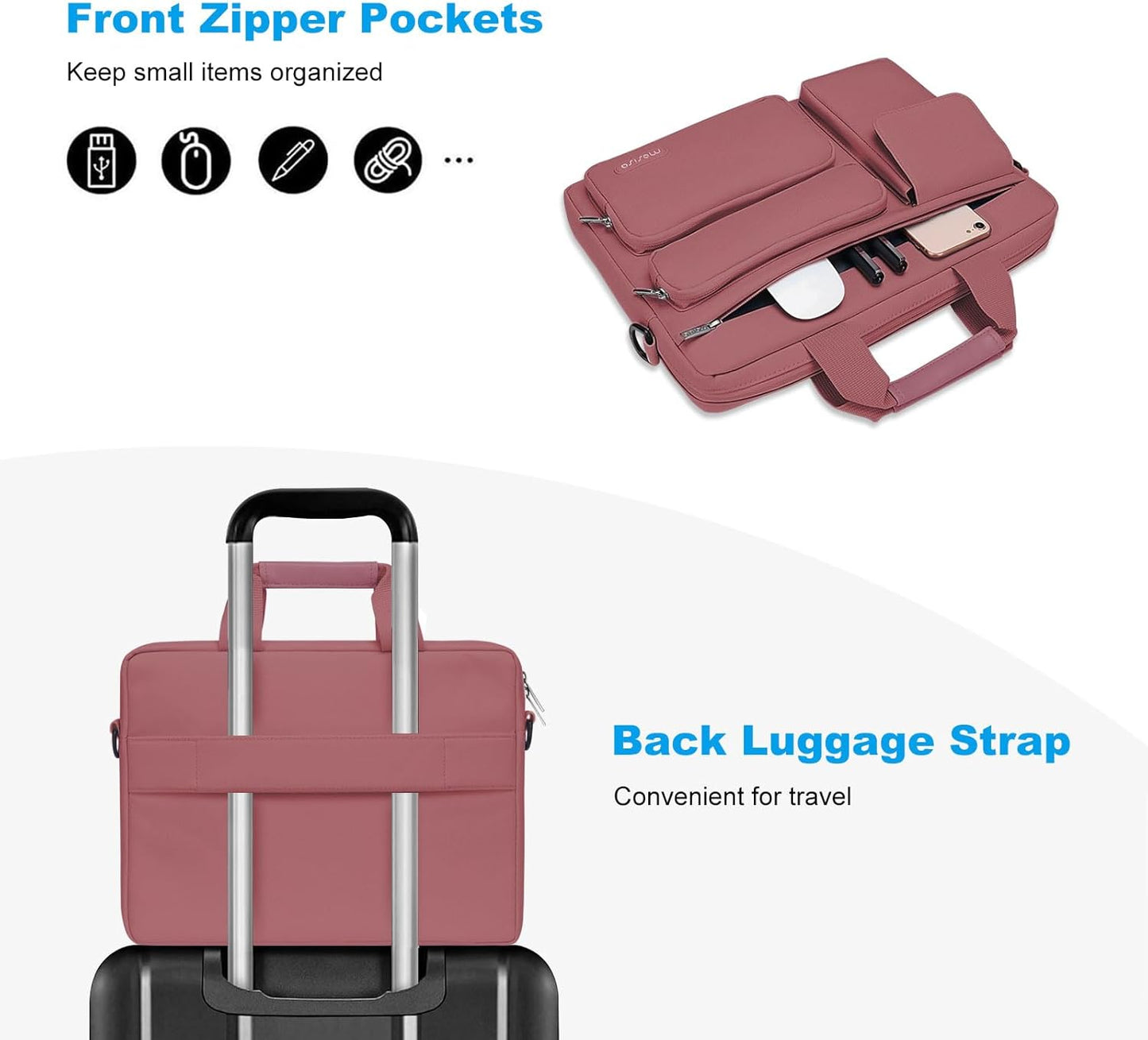 MOSISO Laptop Shoulder Bag, Computer Bag with 2 Raised&1 Flapover&1 Horizontal Pocket&Handle&Belt