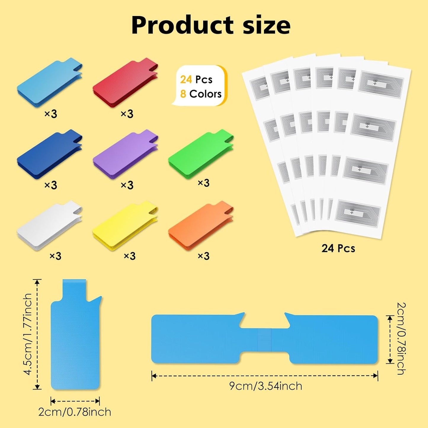 24 Set Smart NFC Cable Labels - 8 Colors Reusable Write-On Wire Labels with Blank NFC Tags Stickers, Programmable Cord Identification Labels for Electronics Cable Management, Rectangle