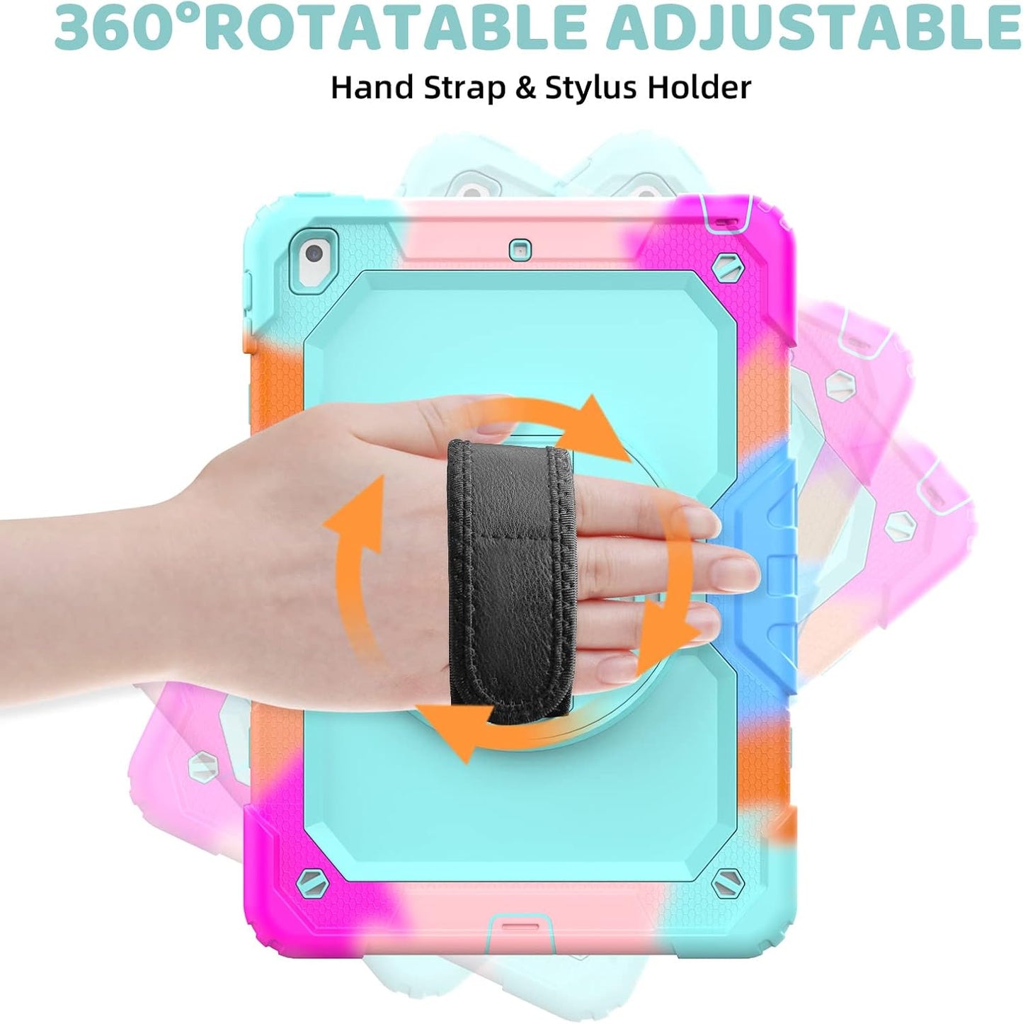 BLOSOMEET iPad Case for 9th Gen 10.2 inch 2021/2020 for Kids with Tempered Glass Screen Protector | iPad 8th/7th Generation Case Cover 2019 w/Stand Pen Holder & Hand Shoulder Strap |Turquoise