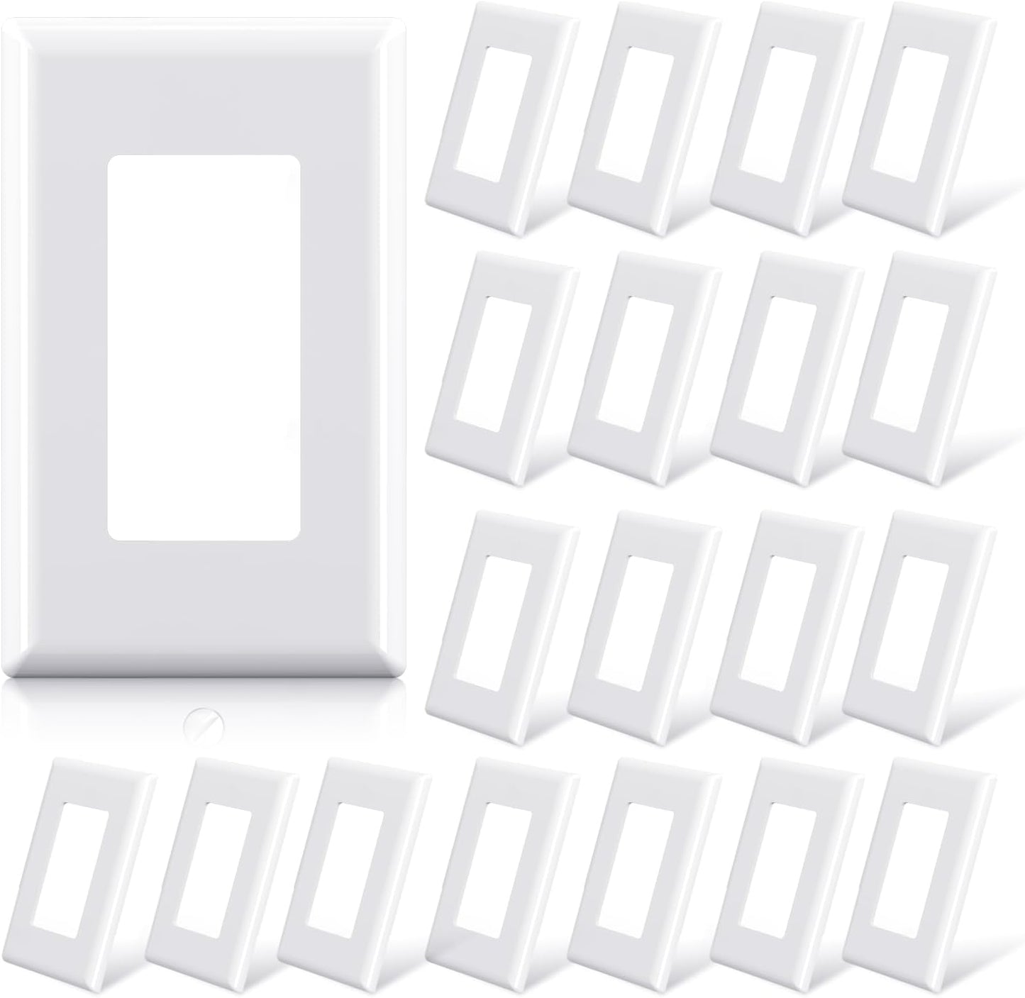 ELEGRP 1-Gang Screwless Decorator Wall Plates, Standard Size Unbreakable Thermoplastic Faceplate Cover for Decorator Receptacle Outlet Switch, UL Listed (20 Pack, Glossy White)