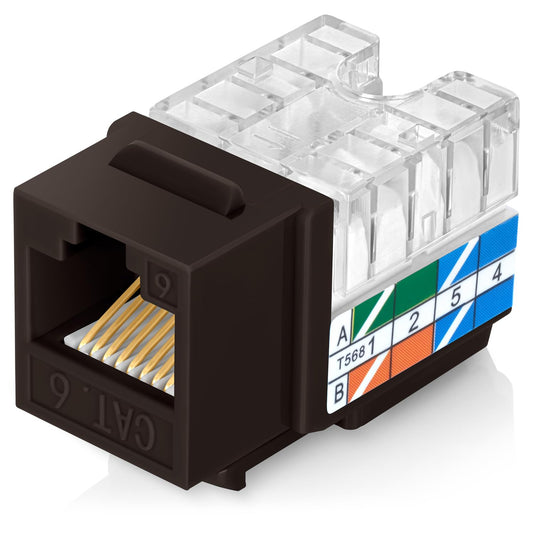 Everest 90° Angled RJ45 Cat6 Keystone Jacks 50-Pack in Brown - Slim Profile Female RJ45 Connectors - Cat 6 Keystone Jack - Compatible with 90° Angled Speed Termination Tool - easyJACK (B094WB91H3)