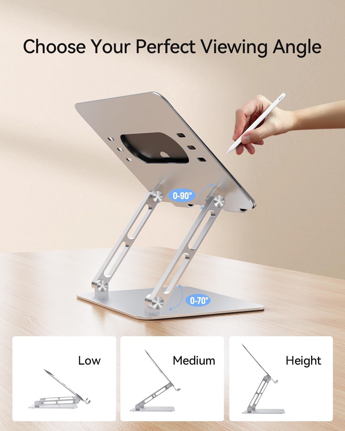 Foldable Aluminum Laptop Stand for 10-17.3" Laptops, Height Adjustable Portable Ergonomic Computer Holder, Space Saving Desk with Heat Dissipation. Compatible with MacBook/Dell/HP etc, Silver