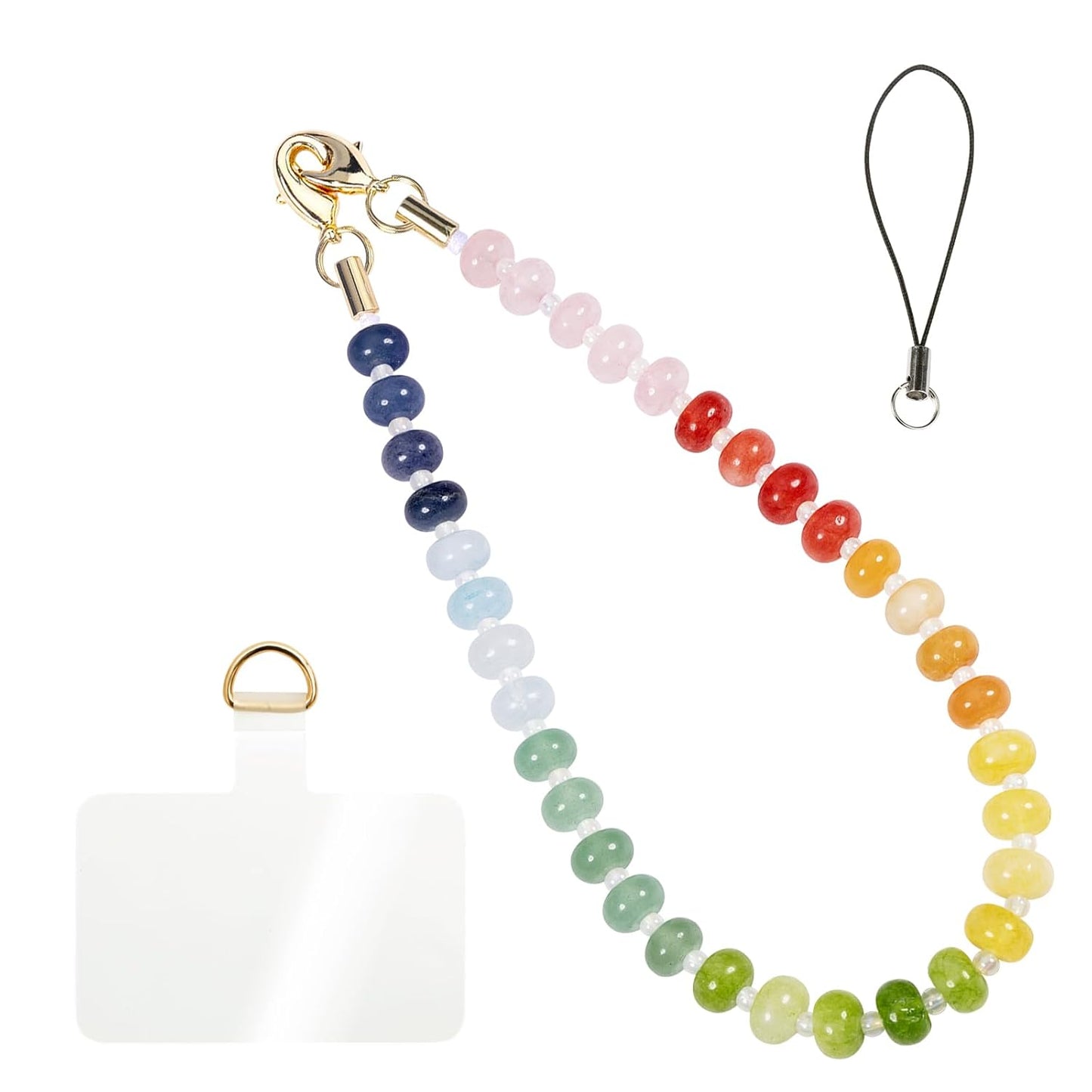 Handmade Natural Gemstone Crystal Beaded Charm Cell Phone Camera Lanyard, Hands-Free Wrist Strap, Phone Chain String, Keychain Decor for Walle (Rainbow)