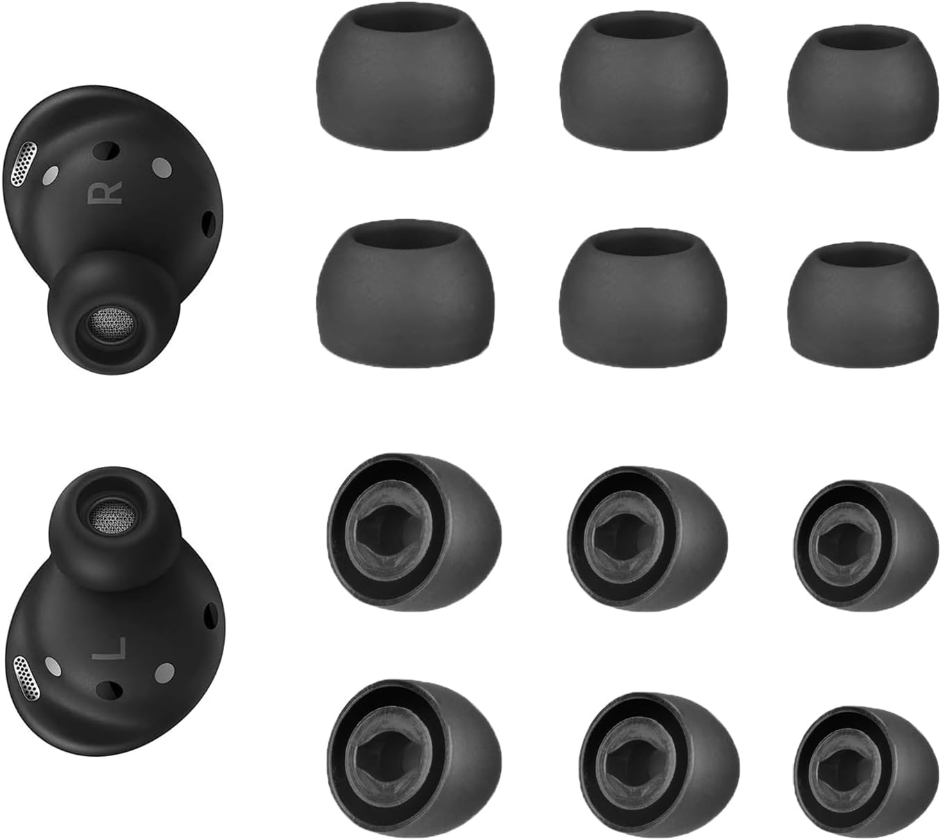 6 Pairs Replacement Eartips for Samsung Galaxy Buds Pro Headphones, Silicone Tips Earbuds Eartips Set, L/M/S Earplug Replacement Accessories (Black, Without Pen)