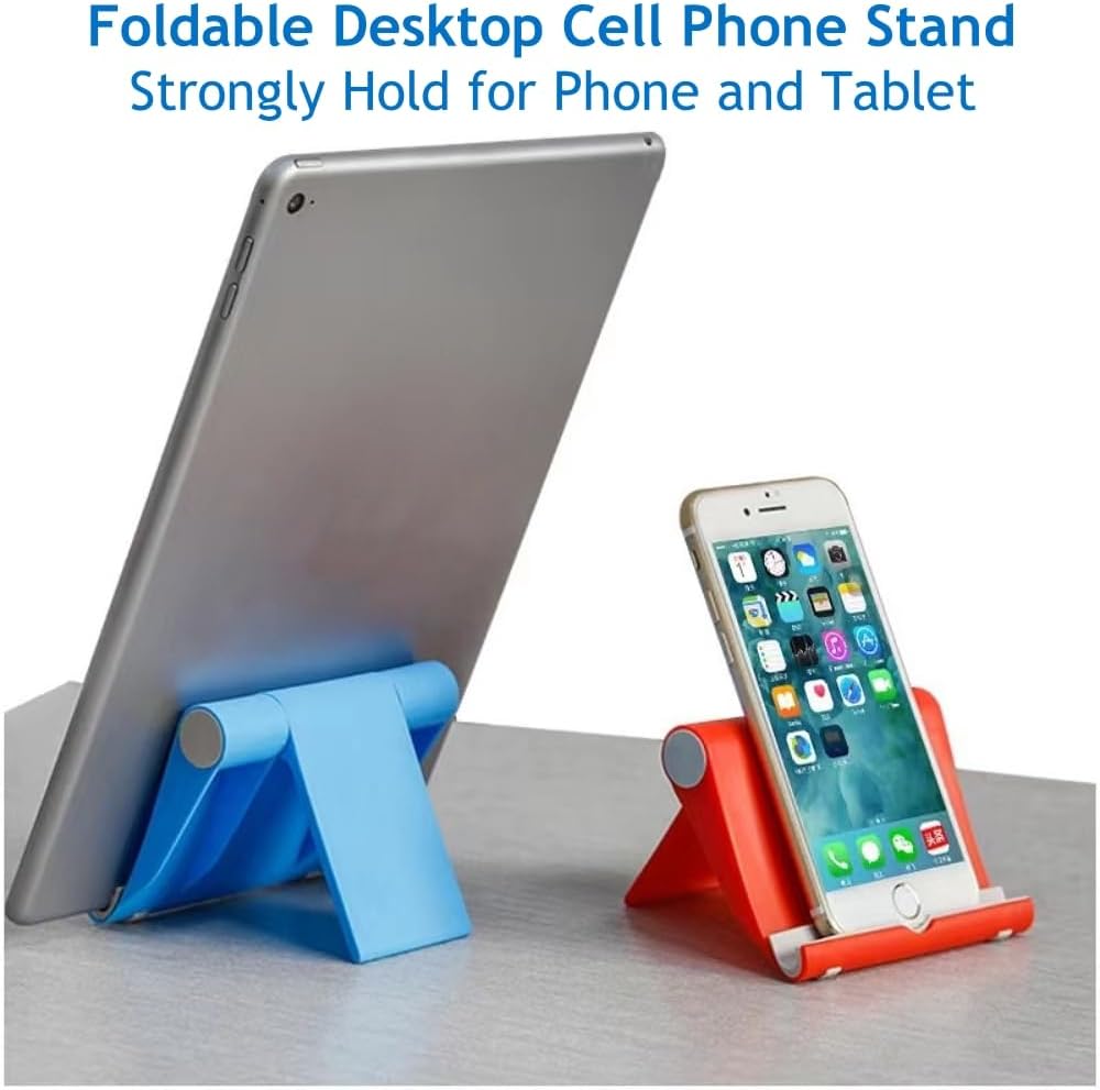 Cell Phone Stand for Desk Foldable Cell Phone Holder Desk Tablet Holder Mobile Phone Dock, Multi-Angle Universal Adjustable Tablet Dock Compatible with Most Cell Phones (Red)