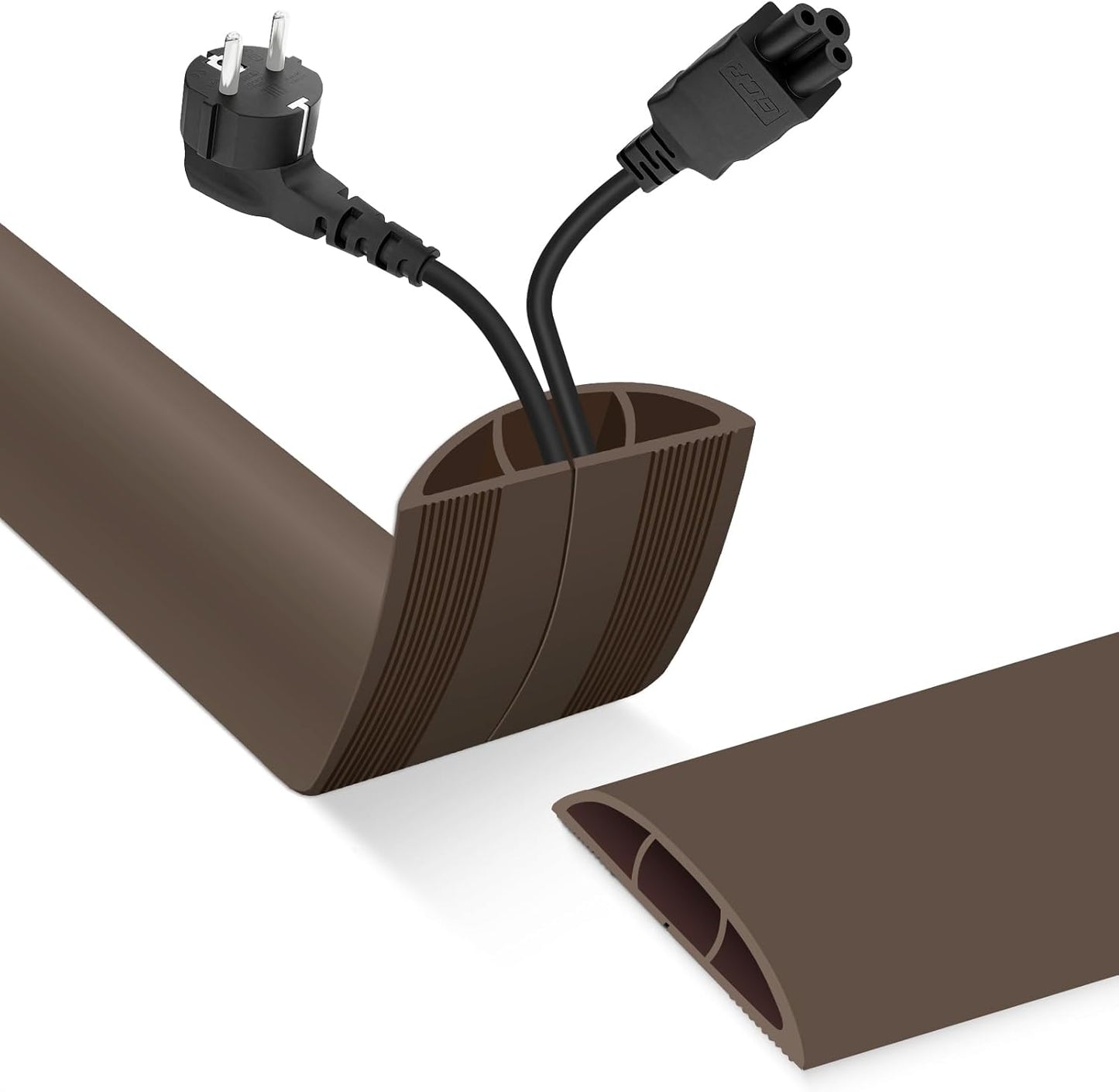 Floor Cord Cover, Cable Protector, 0.63W x 0.31H inches, Wire Cover for Extension Cords, Floor Cable Covers Prevent Cable Trips (Brown, 50-10 Feet)