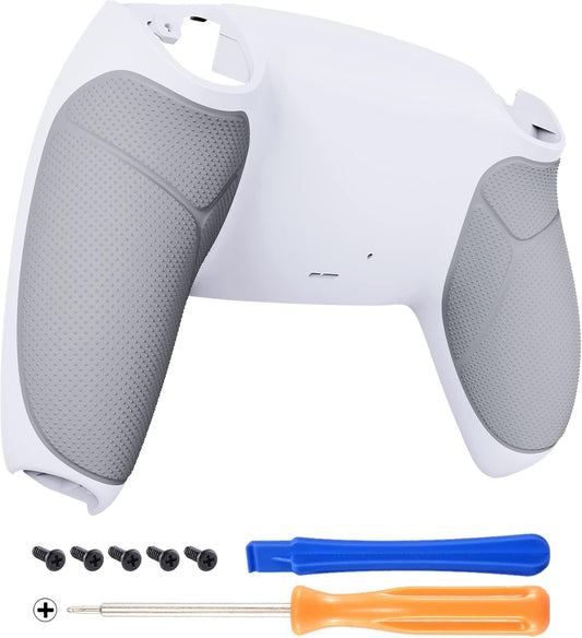 eXtremeRate White & Gray Performance Rubberized Grip Custom Back Plate Bottom Shell Compatible with ps5 Controller, Replacement Back Shell Cover Compatible with ps5 Controller