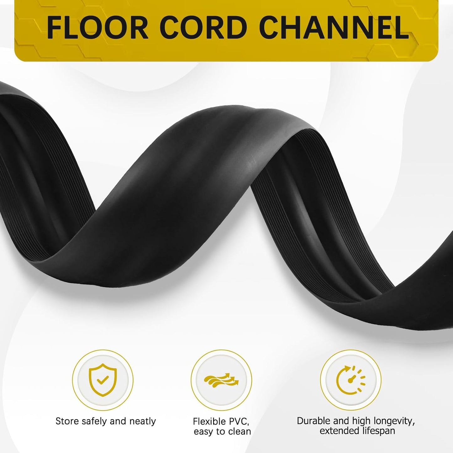 Floor Cord Cover 3.3FT Cord Covers for Wires on Floor Protect Wires & Prevent Trip Hazards, Easy to Cut for Home, Office, School, Concerts, Cavity W0.6in x H0.32in