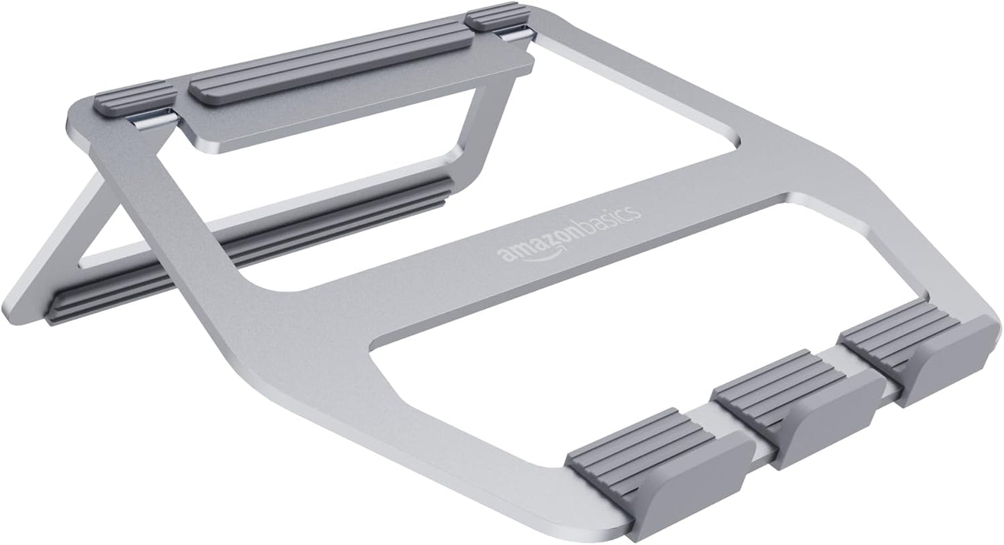Amazon Basics Aluminum Portable Foldable Height Adjustable Support Stand for Laptops up to 13", Silver