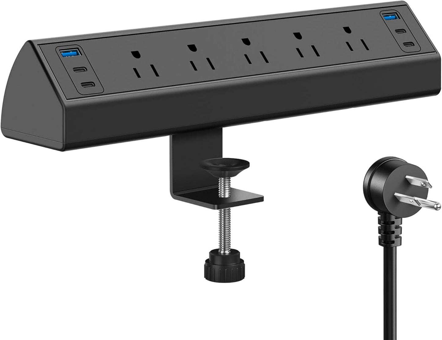Desk Clamp Power Strip USB C,Under Desk Mount Power Station,20W Fast Charging,Fits 1.9'' Tabletop Edge,Desk Surge Protector,Perfect Home,Office Supplies (Black, 5 Outlets & 6 USB Ports & 20 FT Cable)