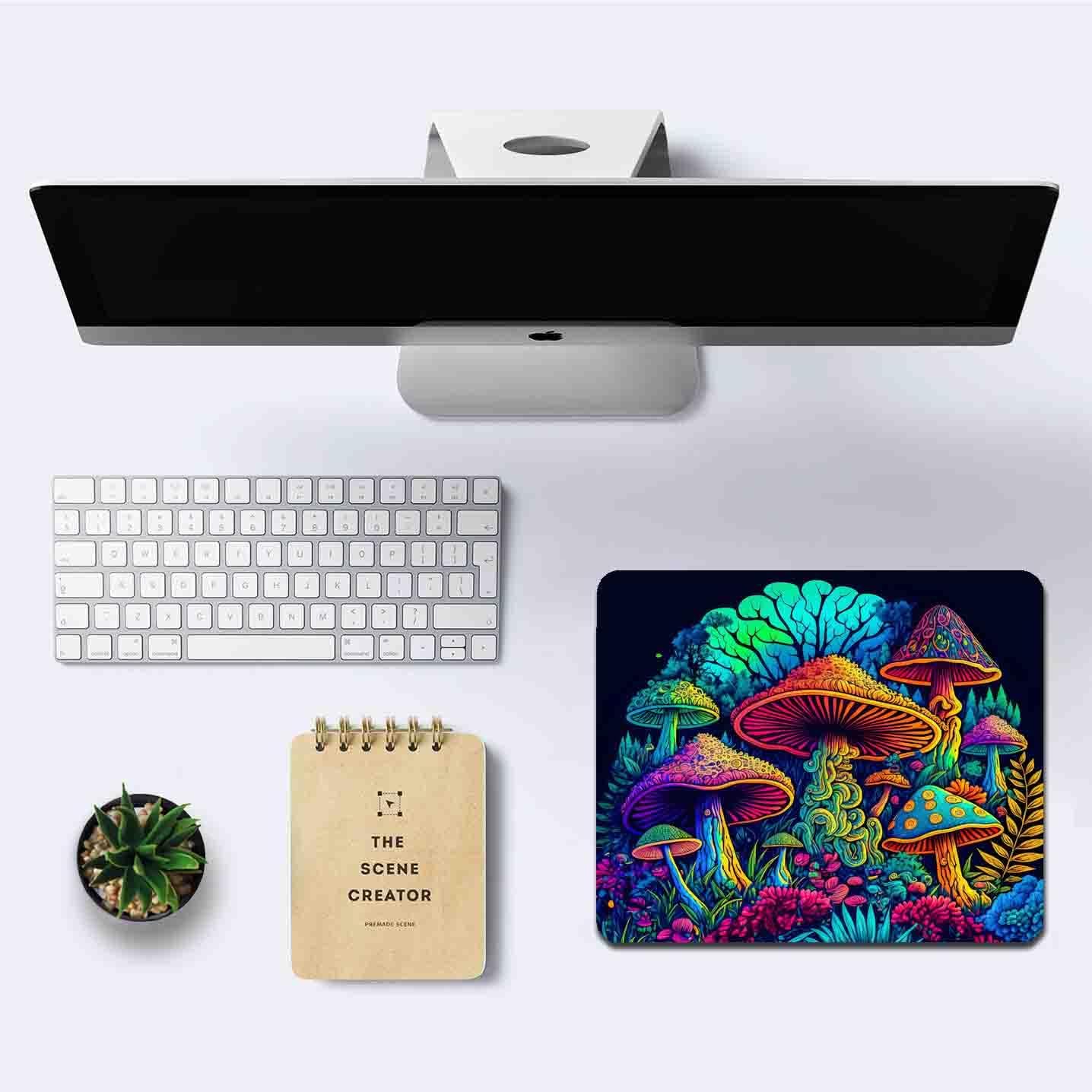 IMAYONDIA Psychedelic Mushrooms Mouse Pad, Colorfull Gaming Mouse Pad, Magical Forest Mousepad, Non-Slip Rubber Base Computer Mice Pad for School Home Office, 9.5 x 7.9 Inch, Aesthetic Modern Art