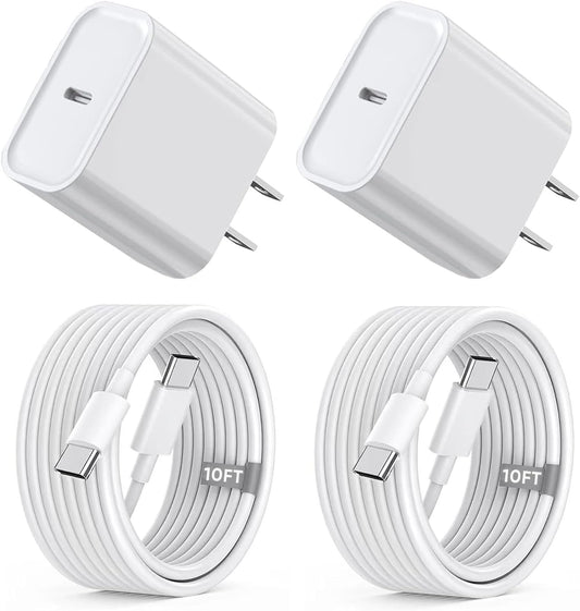 iPhone 15 16 Charger Fast Charging,Extra Long 10FT USB C to USB C Cable 20W USBC Apple Fast Charger Block for iPhone 16/16 Plus/16 Pro/16 Pro Max/16e/15/15 Plus/15 Pro/15 Pro Max/iPad Pro/Air/AirPods