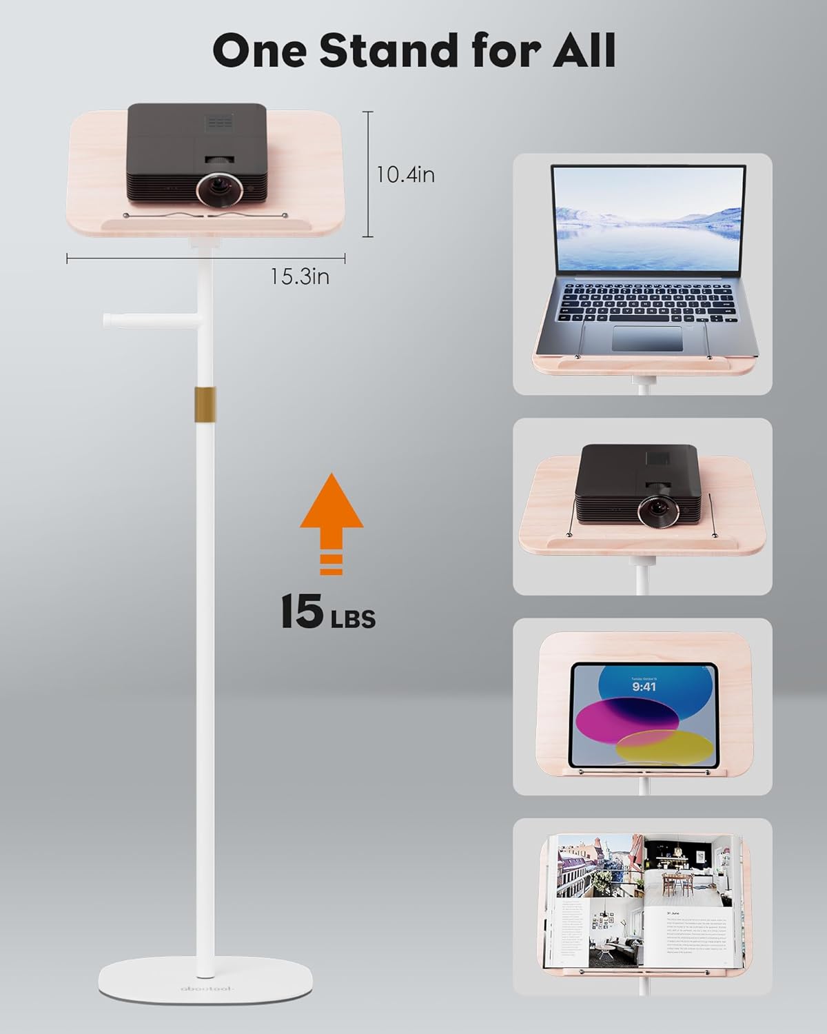 2 in 1 Dual-use Floor Book Stand & Desktop Book Stand,Height Adjustable from 33-63in, Adjustable Book Holder with Elastic Page Clips for Music Scores, Recipe, Tablet, Laptop(White)