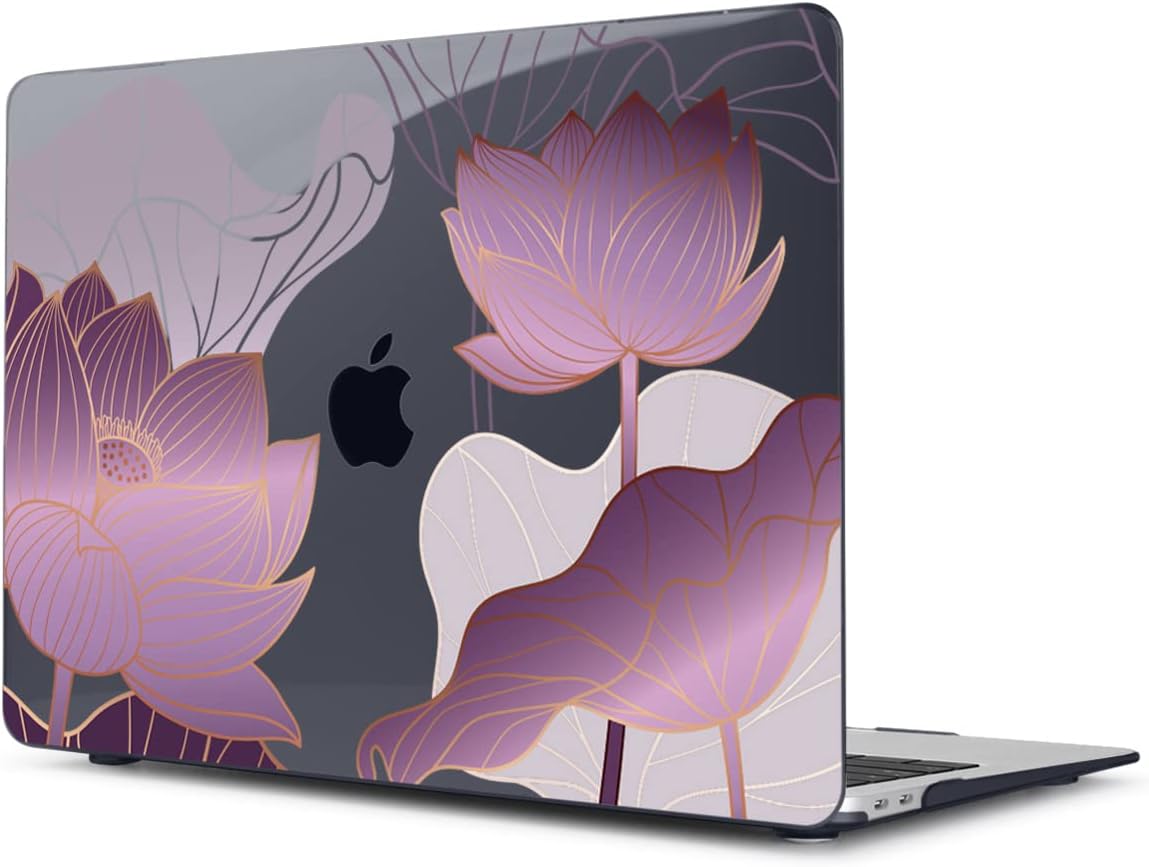 Teryeefi for 2020 2022 2016-2019 MacBook Pro 13 inch Case A2338 A2289 A2251 A2159 A1989 A1706 with M2 M1 & Touch Bar, PC Hard Shell Case & Keyboard Cover & Screen Protector, Luxurious Purple Lotus