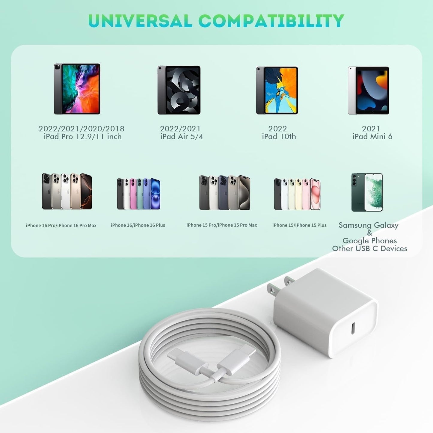 6FT iPhone 16 15 Charger Fast Charging, 2Pack 20W USB C Apple Charger Travel Plug Block Phone Charging Cable Cord for iPhone 16/16e/16 Pro Max/16 Plus/15/15 Pro/15Pro Max/iPad Mini6/iPad Air5/iPad Pro