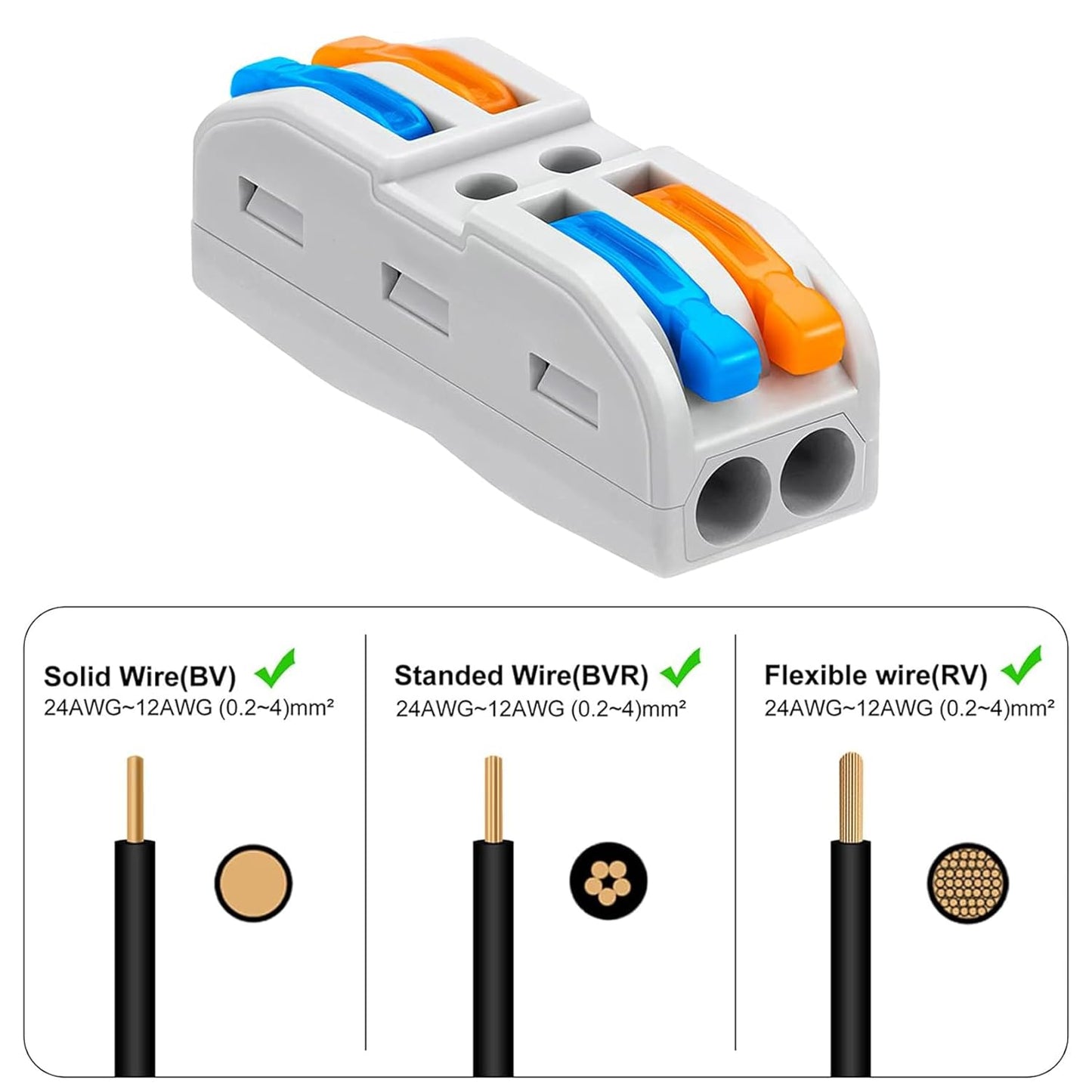 25PCS Lever Wire Connectors, Quick Wiring Cable Connectors, Compact Push-in Conductor Terminal Block (25PCS 2 in 2 Out)