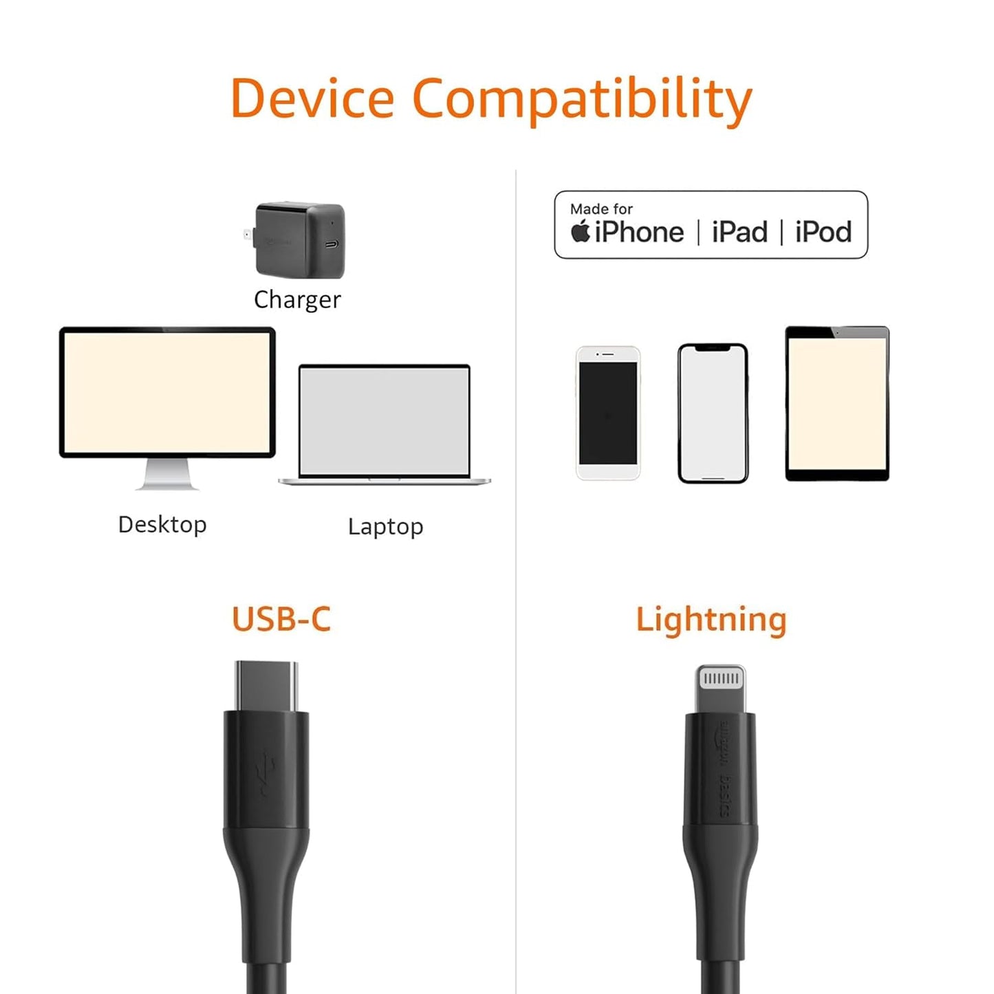 Amazon Basics USB-2.0 Type C to Lightning Cable (MFi Certified), 10 ft, Black