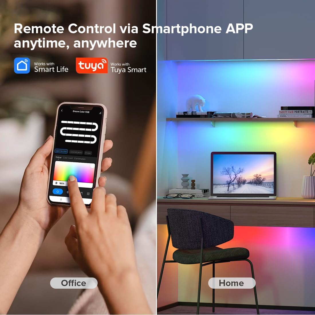 BTF-LIGHTING 2.4G WiFi DR03W RGB SPI Controller RC03RF RF Remote Tuya APP/Smart Life/Google Home/Alexa Control Support WS2812B WS2811 WS2813 WS2815 etc LED Strip STA Mode