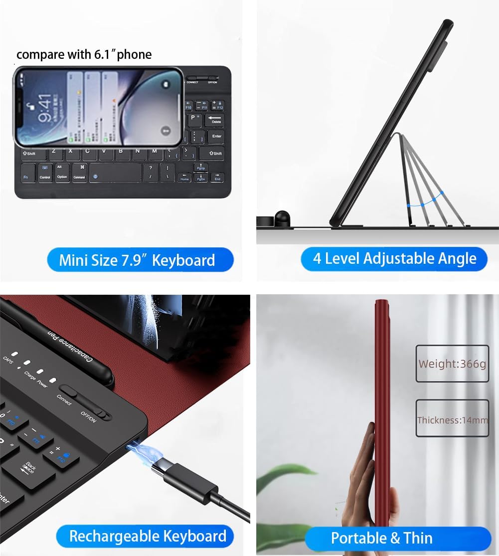 for Samsung Galaxy Z Fold 7 6 5 Keyboard and Mouse, Portable Mini 7.9 inch Bluetooth Keyboard with Leather Case and Capacitive Pen, 4 in 1 Set for Z Fold7 6 Accessories