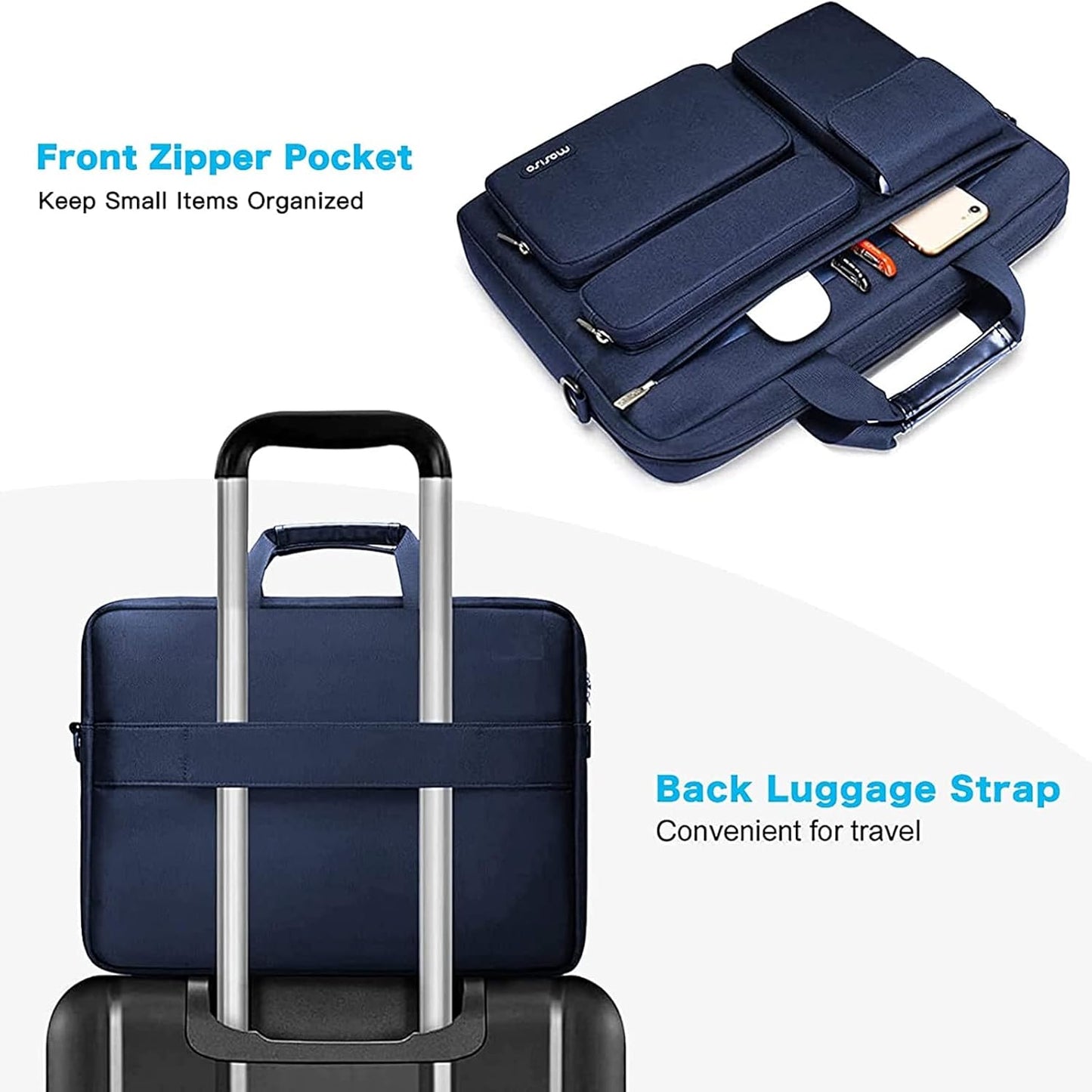 MOSISO Laptop Shoulder Bag, Computer Bag with 2 Raised&1 Flapover&1 Horizontal Pocket&Handle&Belt