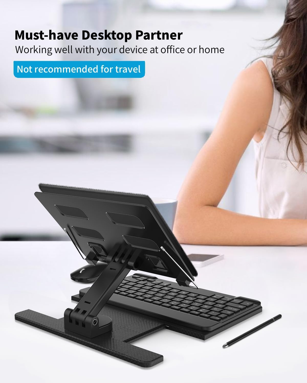 Desk Stand and Bluetooth Keyboard Combo for Samsung Galaxy Z Fold 7/6/5, 4 in 1 Set Include Mouse Pen, Adjustable Foldable Tablet Stand Holder Fits for 4.7"-13" Smartphones Tablet