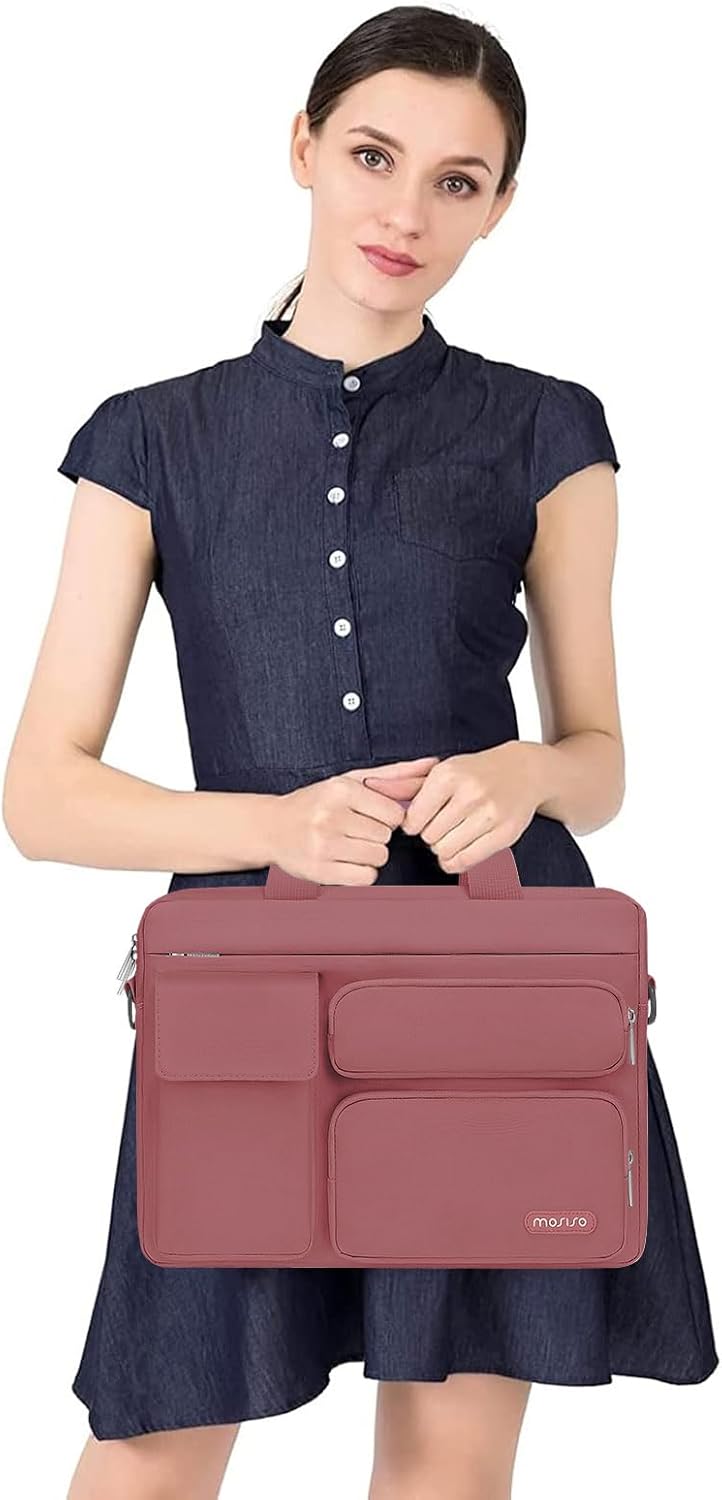 MOSISO Laptop Shoulder Bag, Computer Bag with 2 Raised&1 Flapover&1 Horizontal Pocket&Handle&Belt