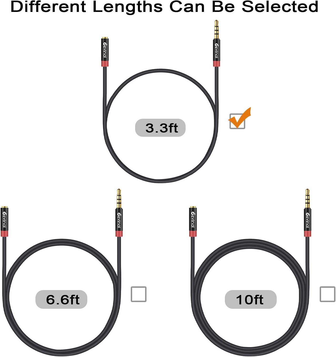 Devinal 3.5mm TRRS Headphone Extension Cable, 1/8" inch Female 4-Pole to Male Extension Cord, Mini-Jack Aux Stereo Audio Connector 3.3Ft/1M (2 Pack)