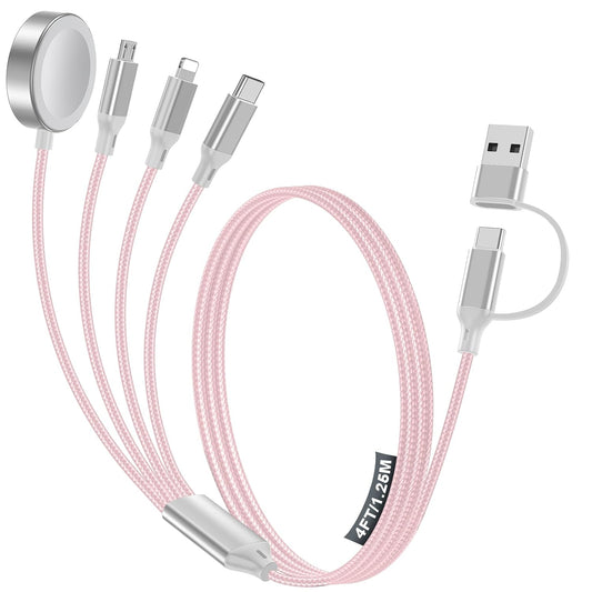 4-in-2 Charging Cable for Apple Watch Charger/Samsung/iPhone Charger,Car/Office/Camping/Travel Essentials,Type C Cable Multi Cord for iWatch Ultra/10-2/iPhone 16-11/Samsung S25-S20,iPad,airPods-Pink