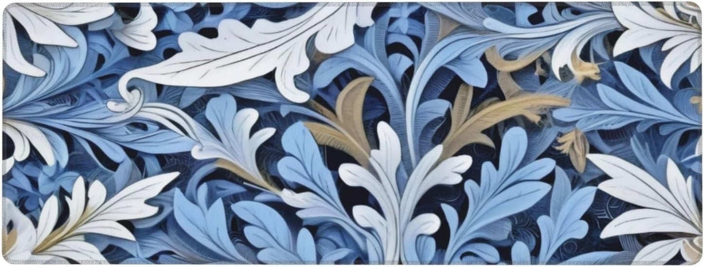 Gaming Mouse Pad, Large Non-Slip Rubber Base Mousepad, Keyboard Mouse Mat, Desk Pad with Stitched Edges, 31.5x11.8inch, Morris Leaves