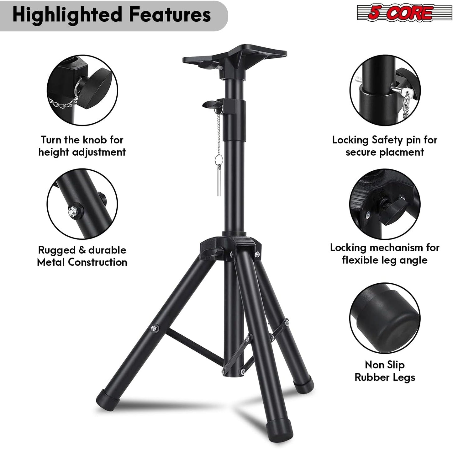 5Core Speaker Stand Tripod Floor Adjustable 24-36 Inch Short DJ Studio Monitor Stands