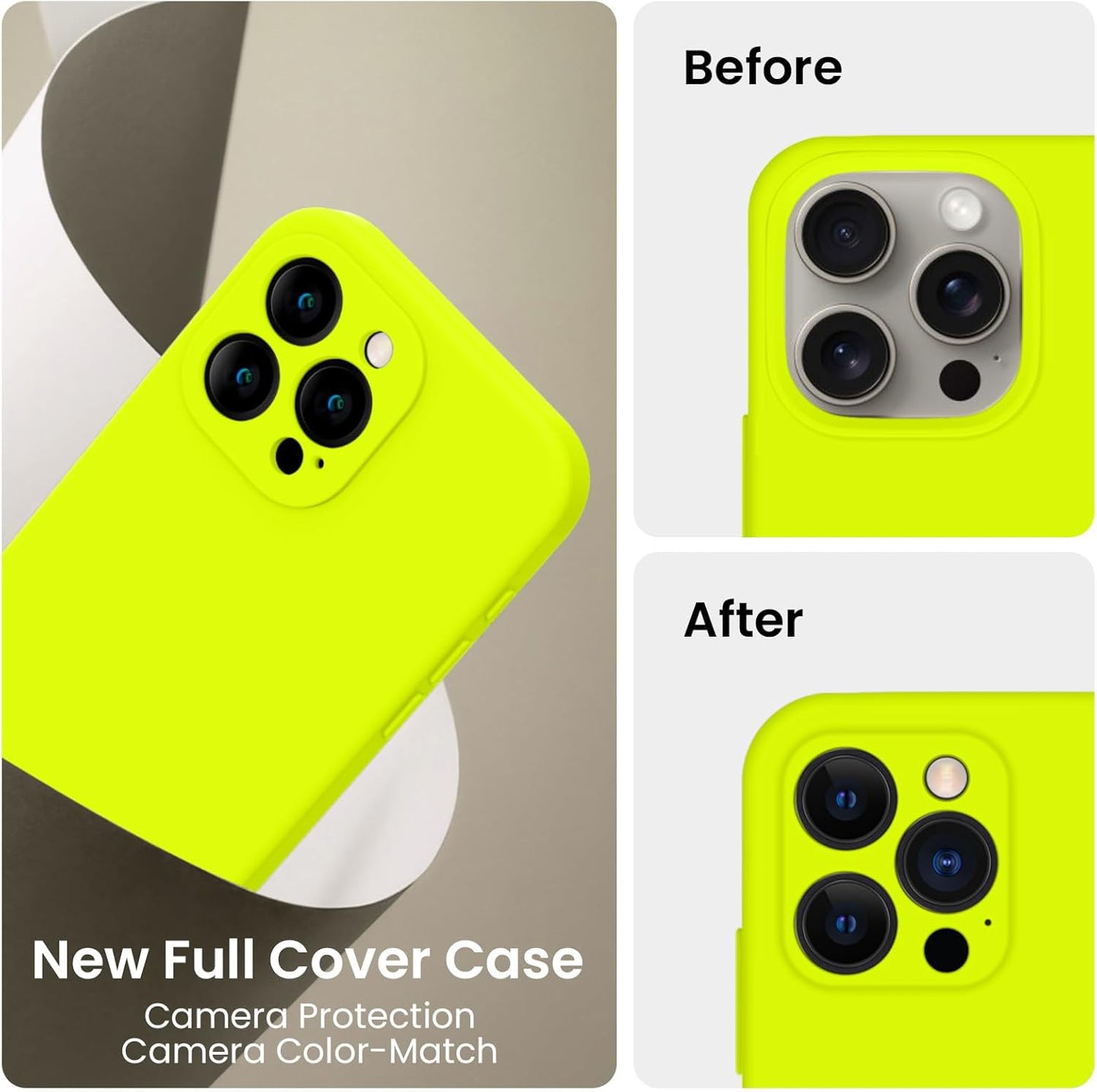 FireNova Designed for iPhone 15 Pro Case, Silicone Upgraded [Camera Protection] Phone Case with [2 Screen Protectors], Soft Anti-Scratch Microfiber Lining Inside, 6.1 inch, Fluorescent Green
