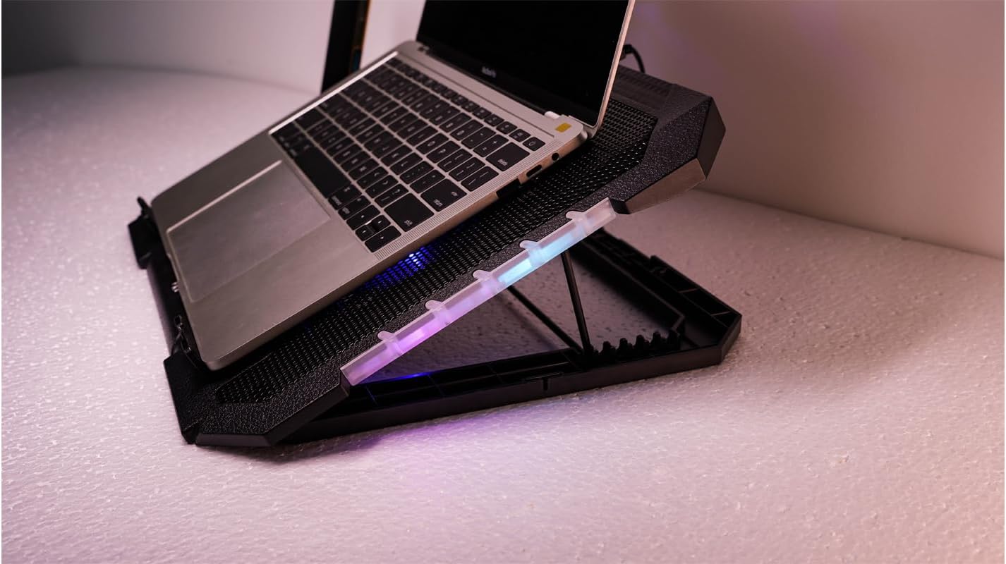 RGB Gaming Laptop Cooling Pad 17-12Inch 4Fans (Customized RGB Sidelight with Switch,Laptop Fan Speed Adjustable,5 Heights Adjustment with Phone Holder)Fit Apple MacBook Laptop Fan Cooling Pad
