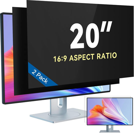 IPROKKO [2-Pack] 20 Inch Computer Privacy Screen Filter for 16:9 Widescreen Monitor, Removable 19inch Anti Blue Light Glare Privacy Shield, Anti Spy Security Protector for Hp Dell Asus Acer Samsung