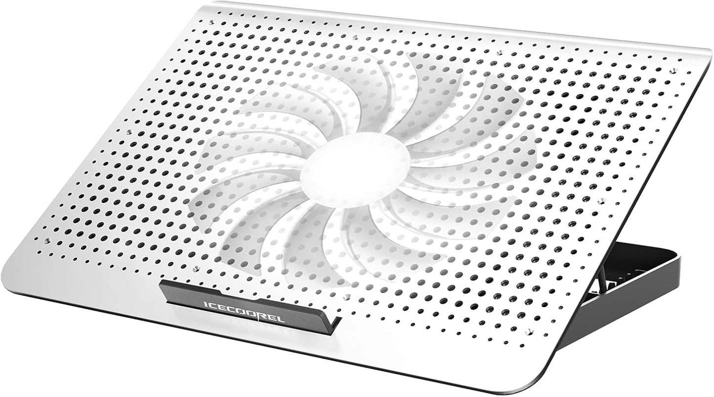ICE COOREL Aluminum Laptop Cooling Pad, Laptop Cooler Stand with 7 Height Adjustable, Laptop Fan Cooling Pad for Laptop 12-15.6 Inch, Notebook Cooler Pad with Two USB Port (Silver)