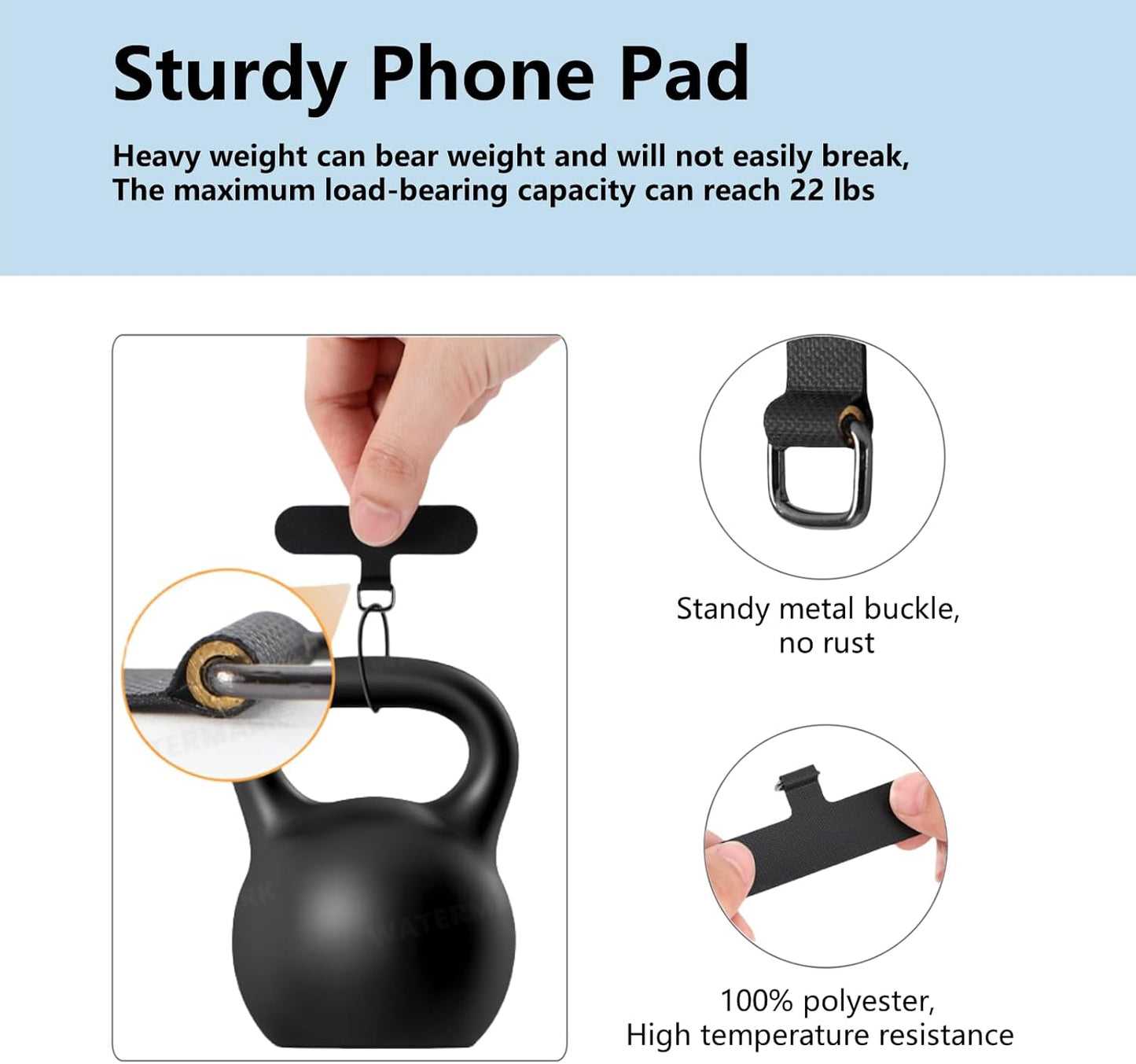 3 Pack Cell Phone Lanyard Patchs, Phone Tether Tab for iPhone, Phone Chain&Strap Replacement Part for All Fullcover Phone Cases - Black