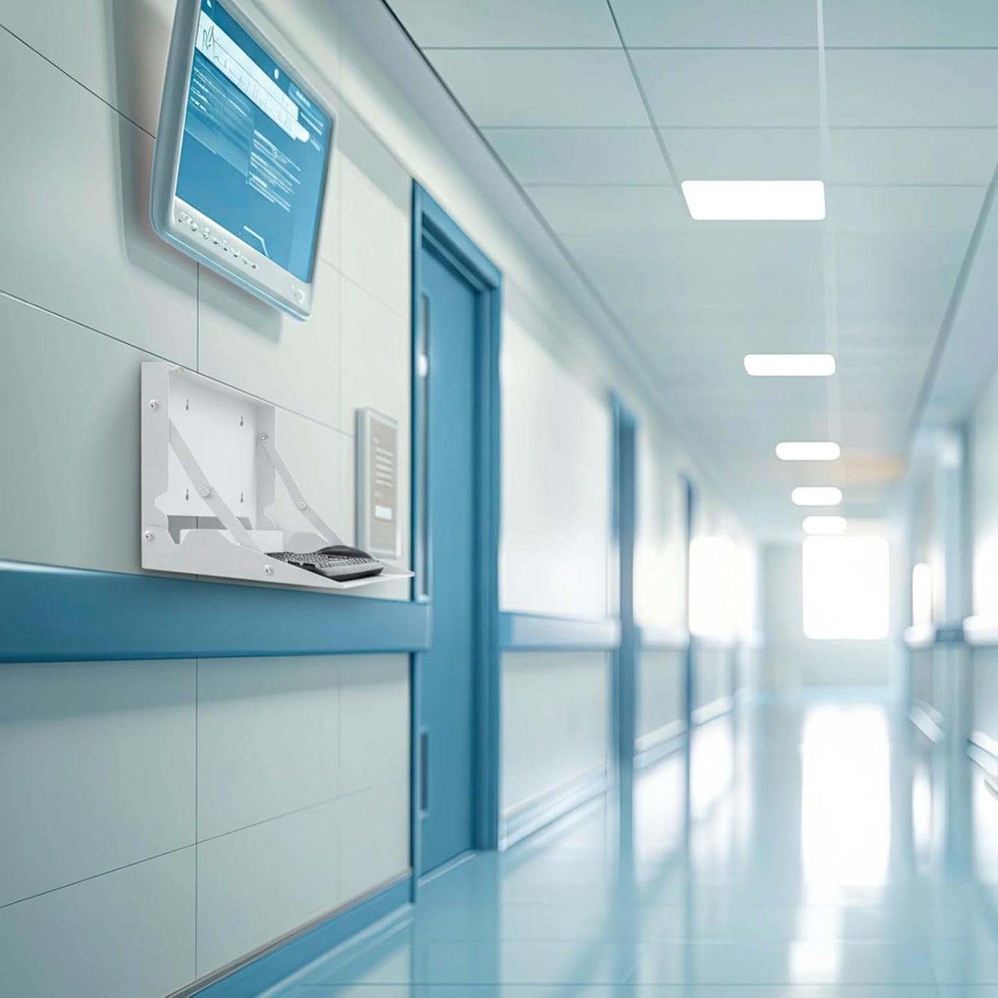 1 Pcs 24 Inch Keyboard Wall Mount Foldable Fits Standard Computer Keyboard Mouse Stand Tray Organizer for Small Offices Apartments, Easy Installation with 4 Screws (White)