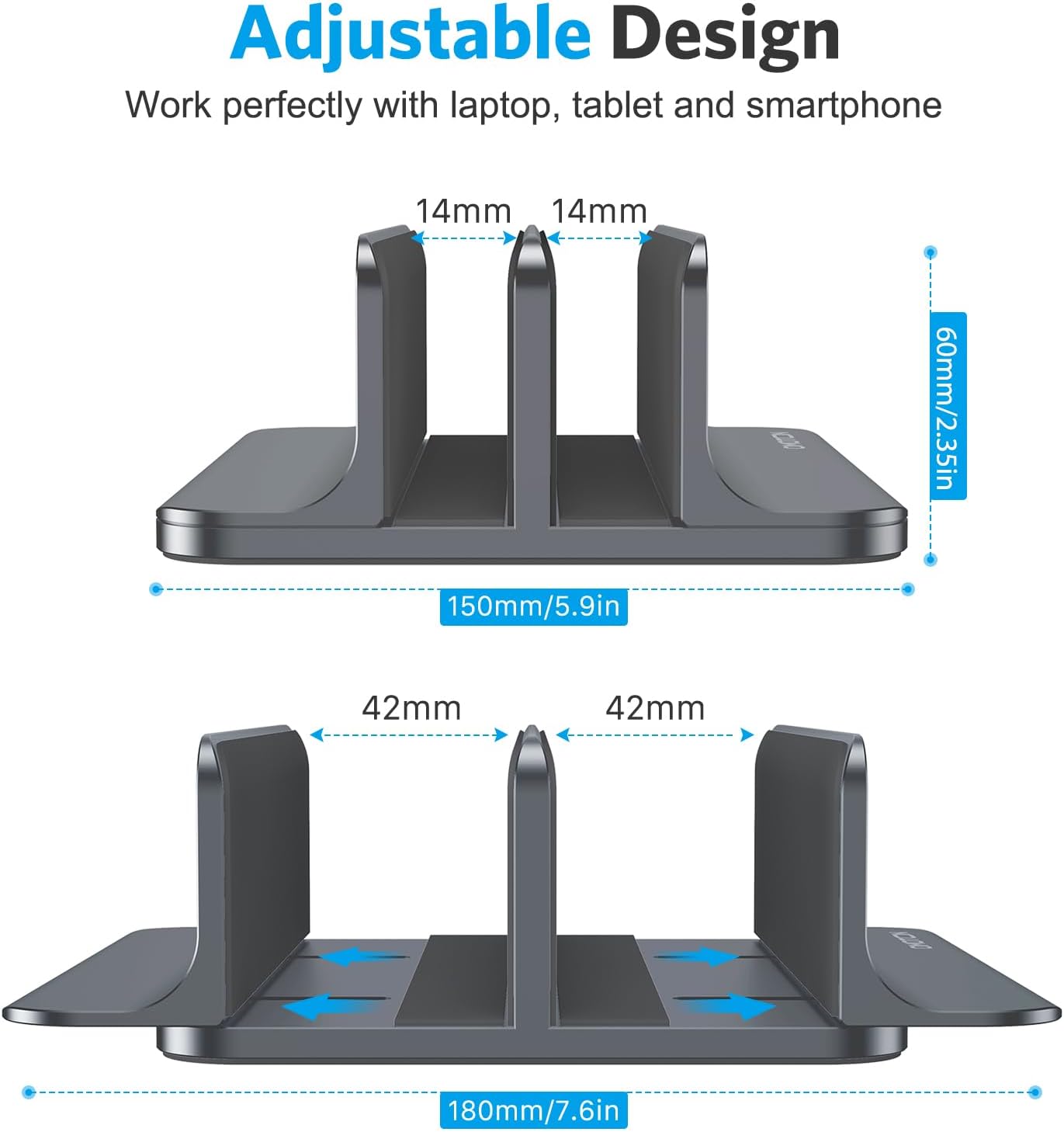 OMOTON [Updated Dock Version] Vertical Laptop Stand, Double Desktop Stand Holder with Adjustable Dock (Up to 17.3 inch), Fits All MacBok/Surface/Samsung/HP/Dell/Chrome Book (Grey)