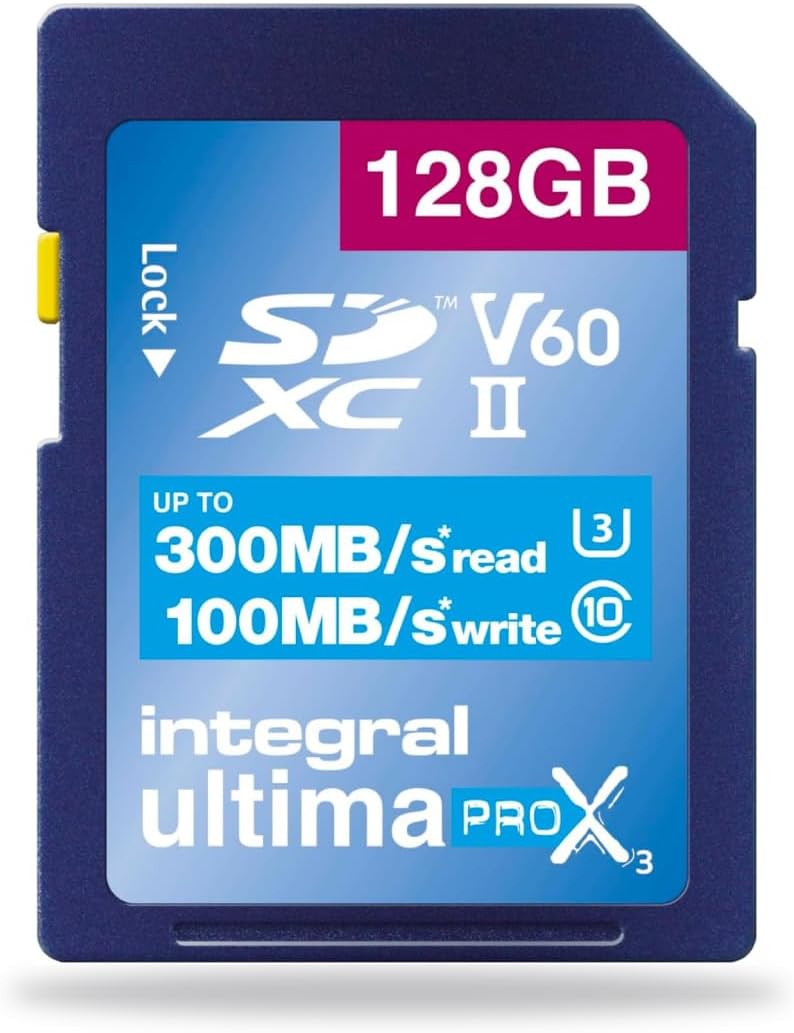 Integral 128GB UHS-II SD Card V60 Up to 300MB/s Read and 100MB/s Write Speed SDXC Professional High Speed Memory Card