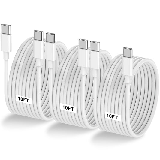3-Pack 10FT 60W USB C to USB C Cable, Type C to Type C Cable,Fast Charging Cable for iPhone 16 15 Pro Plus Pro Max，for Galaxy S24 S23, for iPad Pro/Air, for MacBook Pro/Air and More